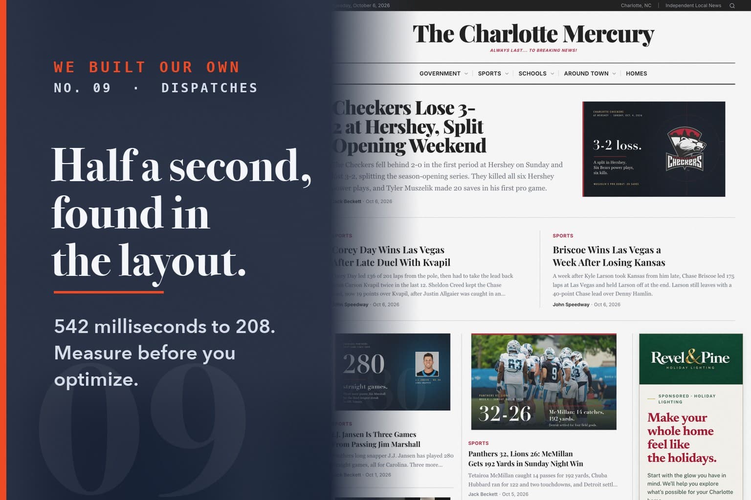 Series card No. 09: Half a second, found in the layout. Over a screenshot of the platform (cltmercury com).